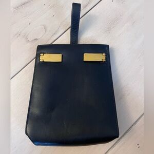 Gucci Black Leather Evening Bag with Gold Hardware and Wrist Strap AUTHENTIC